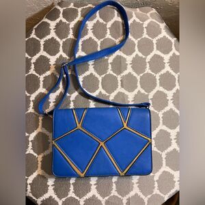 Yoki Blue and Gold Geometric Crossbody Bag